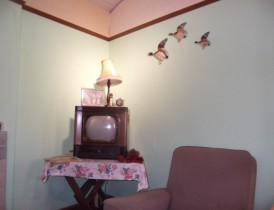 Porcelain flying ducks in a 1950s living room display at the Museum of East Anglian Life